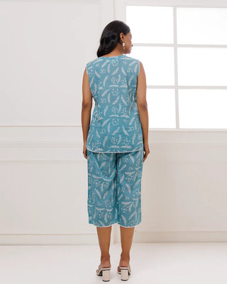 Turquoise Hand Block Printed Co-Ord Set