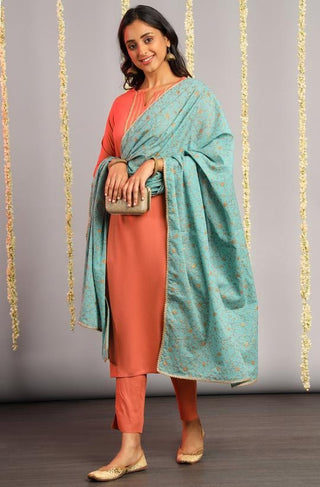 Coral Rayon Kurta With Pant And Dupatta