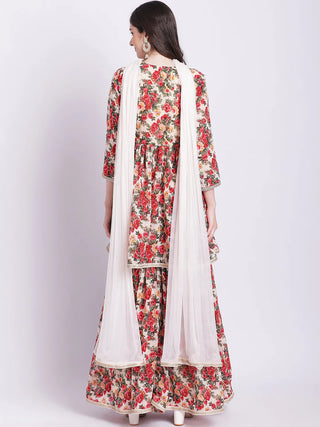 Floral White Sharara Suit Set With Dupatta