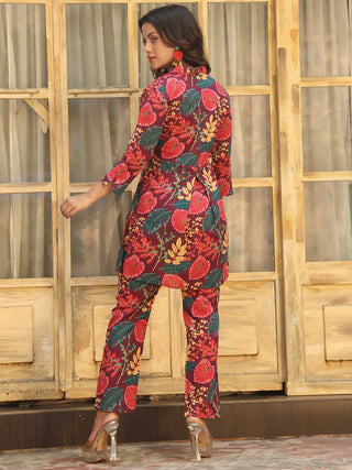Wine Pure Cotton Floral Print Kurta Bottom Set