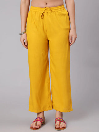 Yellow & Pink Viscose Rayon Embroidered A-Line Suit Set with Dupatta