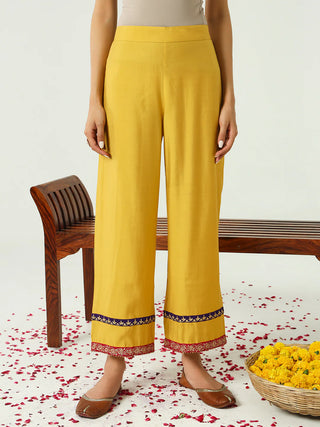 Yellow Chanderi Embroidered Kurta Palazzo Set