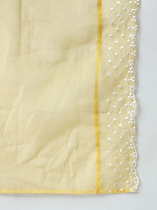 Yellow Solid Silk Blend Straight Cut Suit Set with Embroidered Organza Dupatta