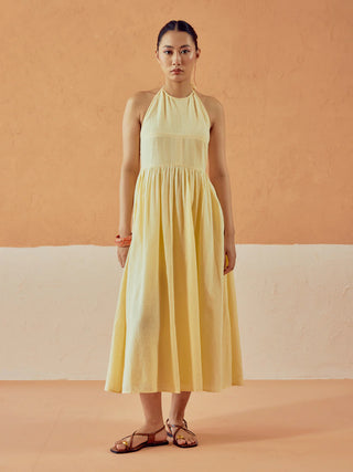 Solid Butter Yellow Lenin Midi Dress