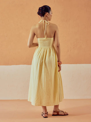 Solid Butter Yellow Lenin Midi Dress