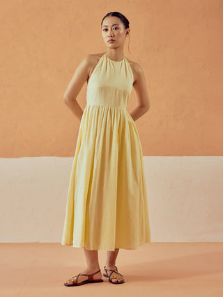 Solid Butter Yellow Lenin Midi Dress