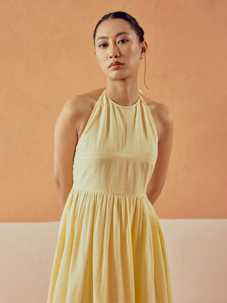 Solid Butter Yellow Lenin Midi Dress