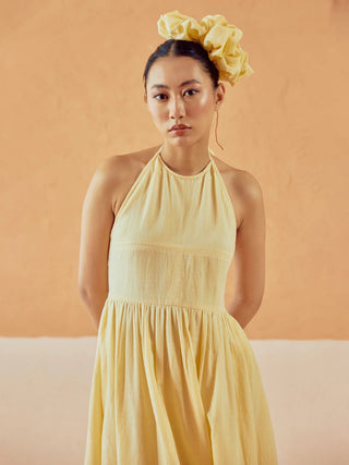 Solid Butter Yellow Lenin Midi Dress