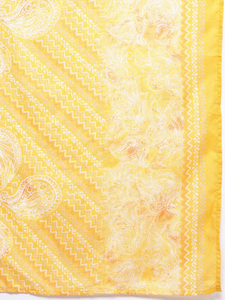 Yellow Cotton Blend Floral Print & Embroidered Suit Set with Dupatta