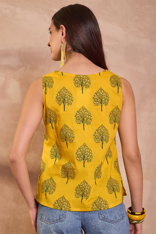 Yellow Cotton Blend Regular Style Floral Print Kurta