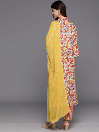 Multi Color Cotton Floral Print & Embroidered Suit Set with Dupatta