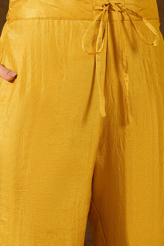 Yellow Silk Blend A Line Floral Embroidered Suit Set with Dupatta