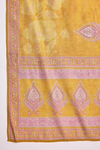 Yellow Silk Blend Straight Shape Floral Print Suit Set with Dupatta