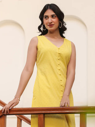Yellow Pure Cotton Solid Straight Shape Kurta Bottom Set