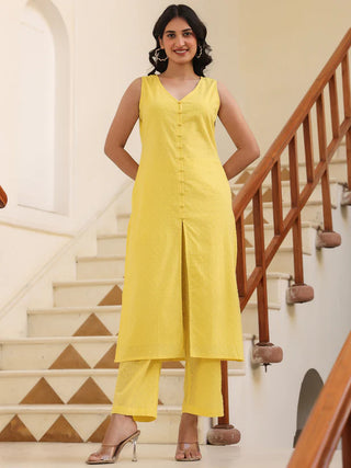 Yellow Pure Cotton Solid Straight Shape Kurta Bottom Set