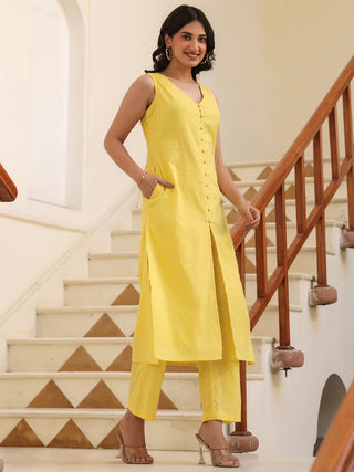 Yellow Pure Cotton Solid Straight Shape Kurta Bottom Set