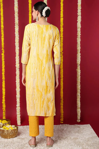 Yellow Viscose Rayon Abstract Print Straight Shape Kurta