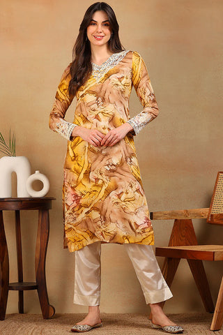 Mustard Yellow Viscose Rayon Tie & Dye Straight Cut Kurta