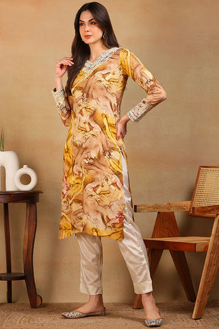 Mustard Yellow Viscose Rayon Tie & Dye Straight Cut Kurta