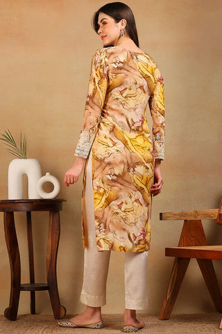 Mustard Yellow Viscose Rayon Tie & Dye Straight Cut Kurta