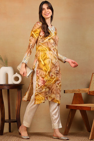 Mustard Yellow Viscose Rayon Tie & Dye Straight Cut Kurta