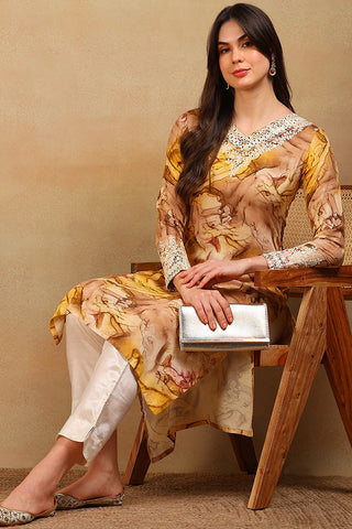 Mustard Yellow Viscose Rayon Tie & Dye Straight Cut Kurta