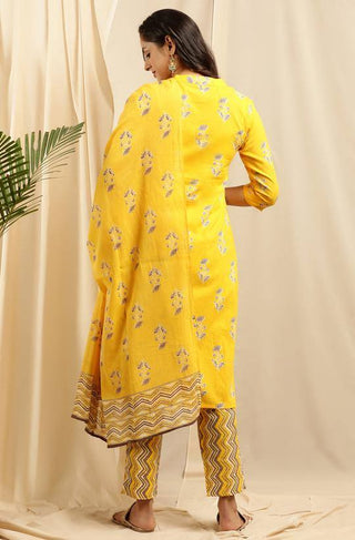 Yellow Printed Palazzo Suit Set with Dupatta