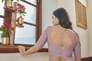 Purple Art Silk Zari & Sequins Embroidered Lehenga Choli Set with Butterfly Net Dupatta