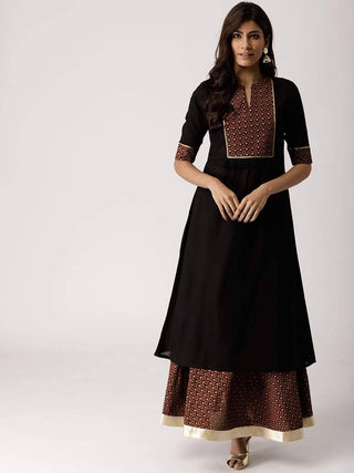 Readymade Black Color Cotton Kurti - Ria Fashions