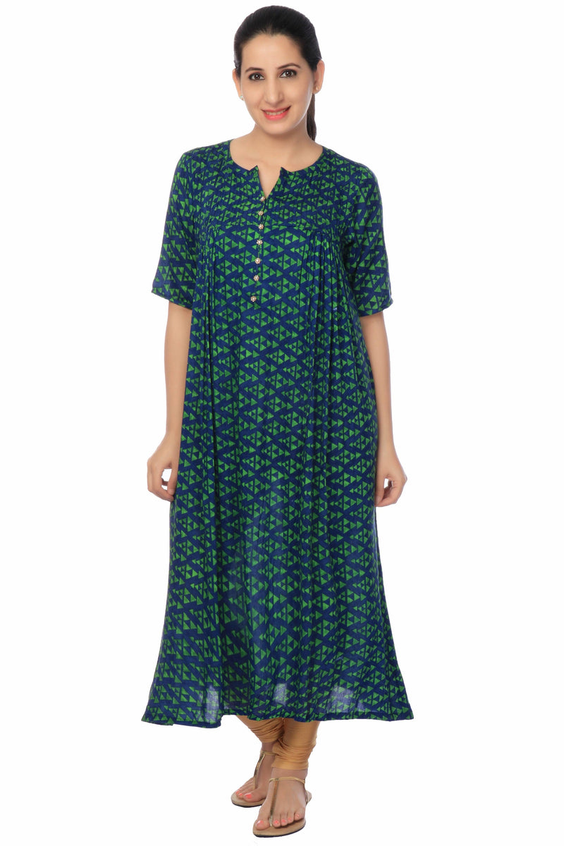 Green Cotton Long Dress - Ria Fashions