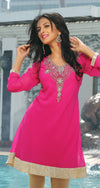 Georgette Pink Embroidered Kurti - Ria Fashions