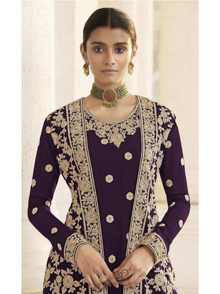 Wine Jacket style Heavy Embroidered Suit - Ria Fashions