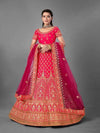 Pink Heavy Embroidered Satin bridal Lehenga - Ria Fashions