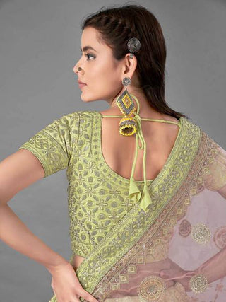 Pista Heavy Embroidered Art Silk bridal Lehenga - Ria Fashions