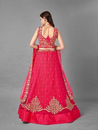 Red Heavy Embroidered Soft Net bridal Lehenga - Ria Fashions