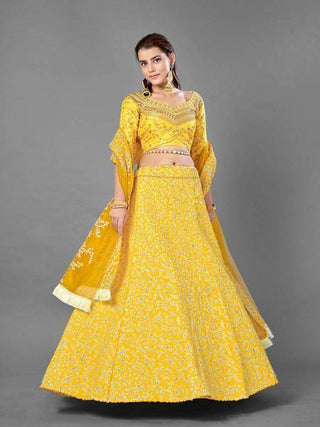 Yellow Heavy Embroidered Art Silk bridal Lehenga - Ria Fashions
