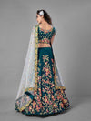 Rama Green Heavy Embroidered Satin Velvet bridal Lehenga - Ria Fashions
