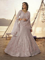 Dusty Pink Embroidered Organza bridal Lehenga - Ria Fashions