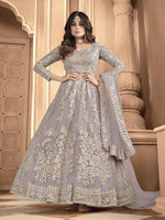 Dusty Grey Heavy Embroidered Anarkali Suit - Ria Fashions