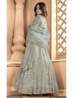 Dusty Sea Blue Heavy Embroidered Anarkali Suit - Ria Fashions