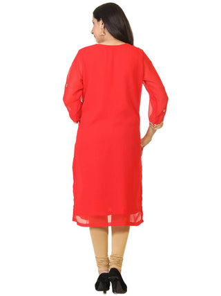 Red Colored Party Wear Georgette Tunic with Rich Yoke - Ria Fashions