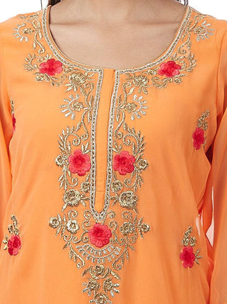 Orange Embroidered Georgette Kurti - Ria Fashions