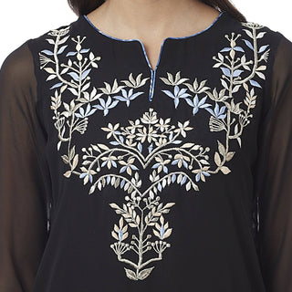 Black Embroidered Georgette Kurti - Ria Fashions