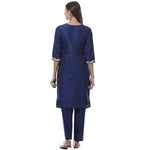 Navy Blue Embroidered Chanderi Silk Kurti - Ria Fashions