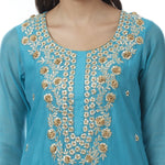 Blue Embroidered Cotton Silk Kurti - Ria Fashions