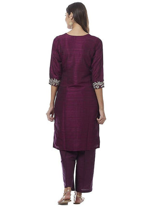 Ready Made Party Wear Purple Color Cotton Silk Zari Work Kurta - Ria Fashions