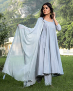 Cotton Embroidered Grey and Silver Colored Dress Set - Ria Fashions