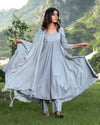 Cotton Embroidered Grey and Silver Colored Dress Set - Ria Fashions