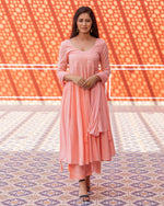 Cotton Embroidered Peach and Silver Colored Dress Set - Ria Fashions