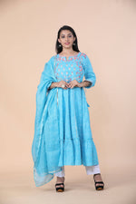 Blue Cotton Leheriya Print Anarkali Set - Ria Fashions